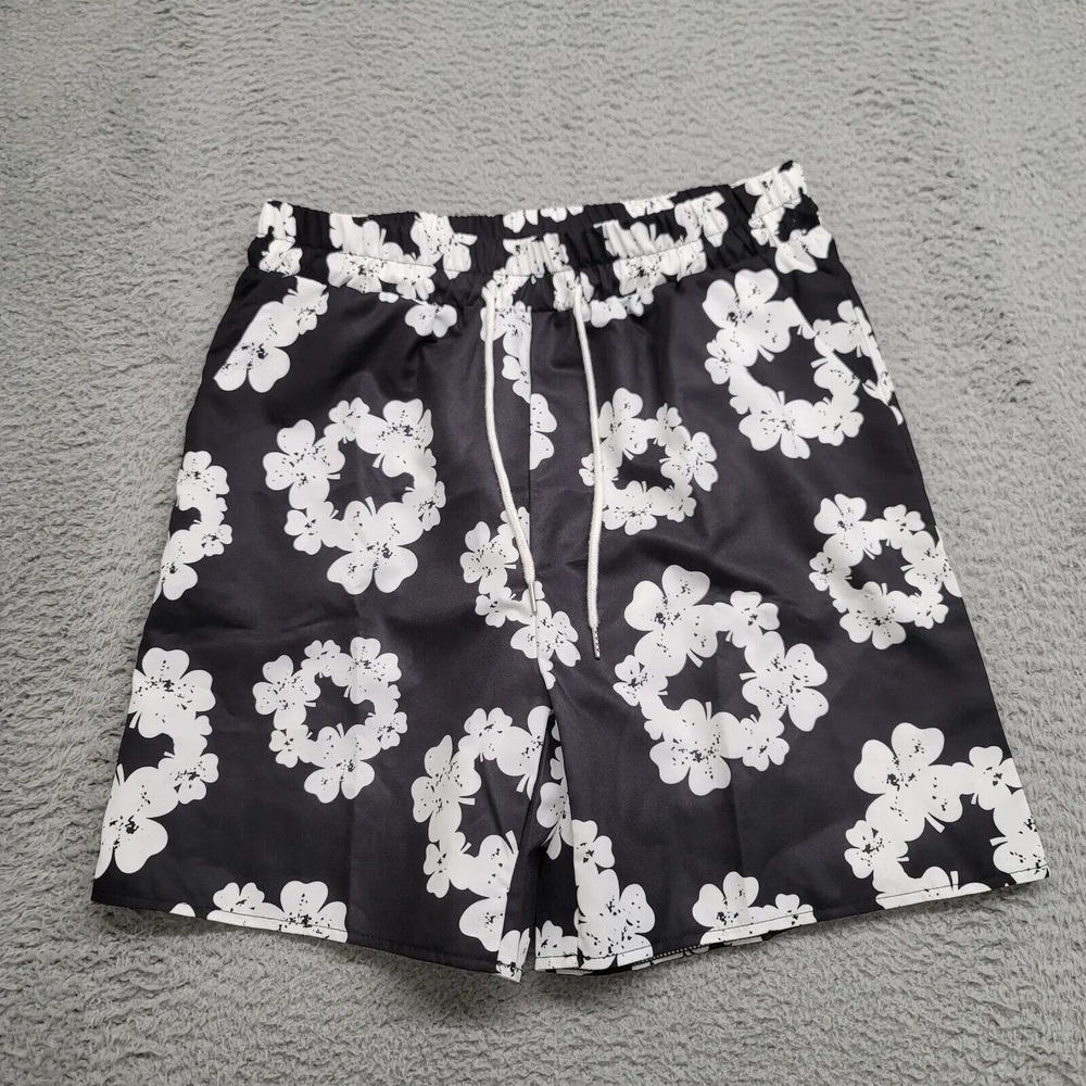 ROMWE Shorts Mens Large Black‎ Floral Beach Outdoors Boardshorts Casual Stretch